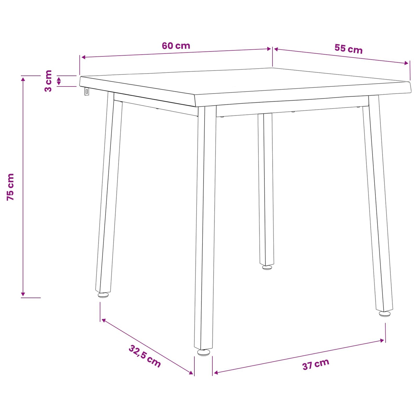 60 x 55 x 75 cm Solid Acacia Wood White Rectangular
