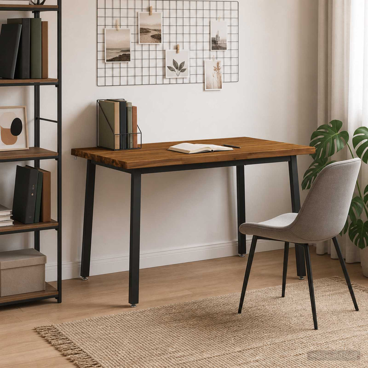 90 x 55 x 75 cm Solid Acacia Wood Natural and Black Rectangular