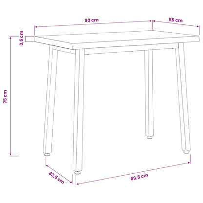 90 x 55 x 75 cm Solid Acacia Wood Natural and Black Rectangular