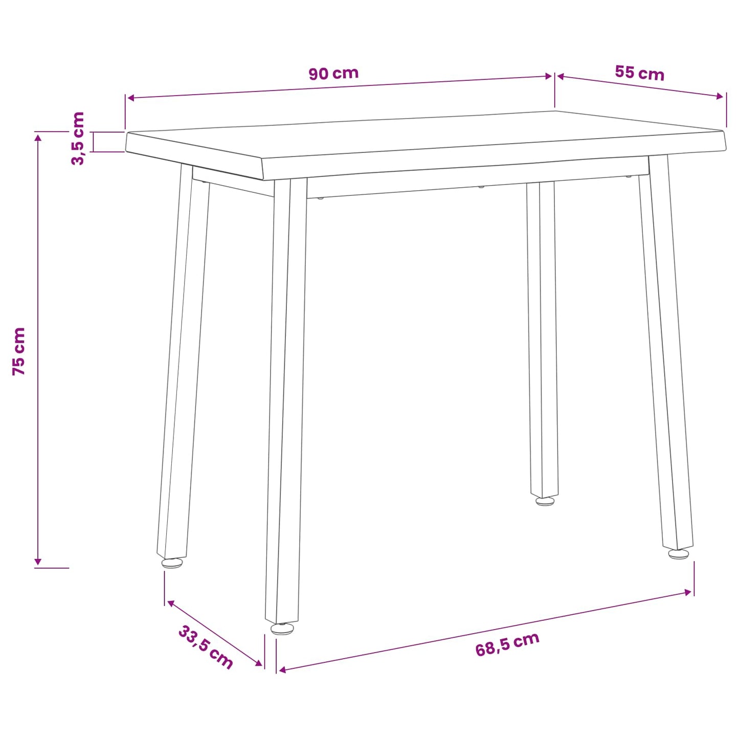 90 x 55 x 75 cm Solid Acacia Wood White and Black Rectangular