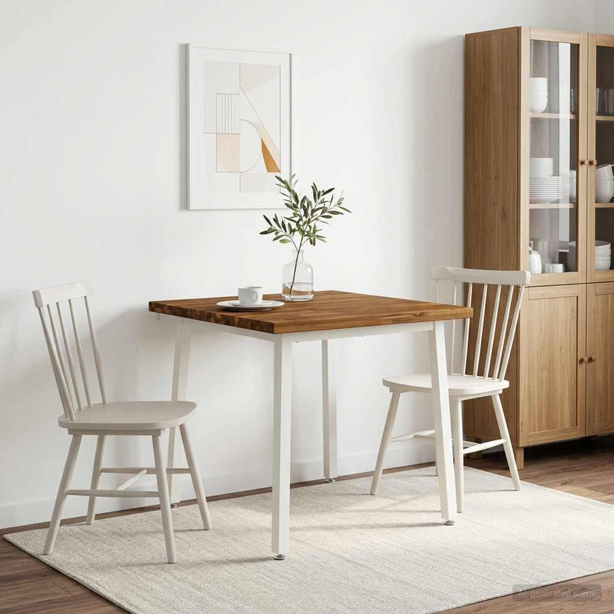 60 x 55 x 75 cm Solid Acacia Wood Natural and White Rectangular