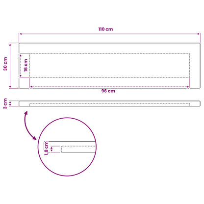 Rectangular Table Top 110 x 30 x 3.5 cm Rectangular White