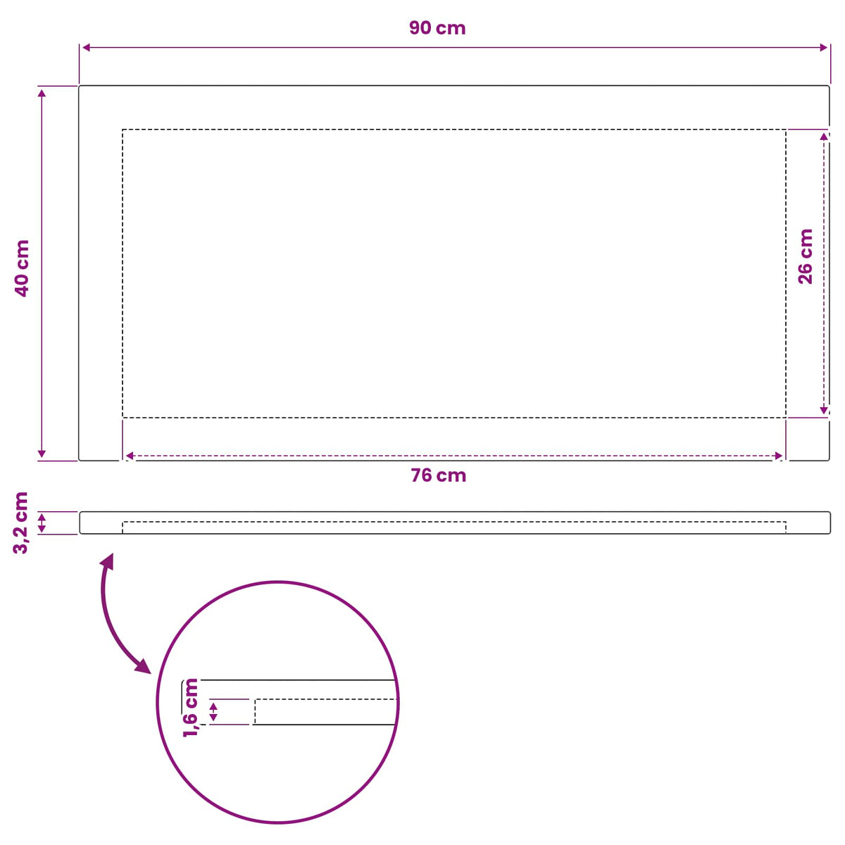 Rectangular Table Top 90 x 40 x 3.2 cm Rectangular