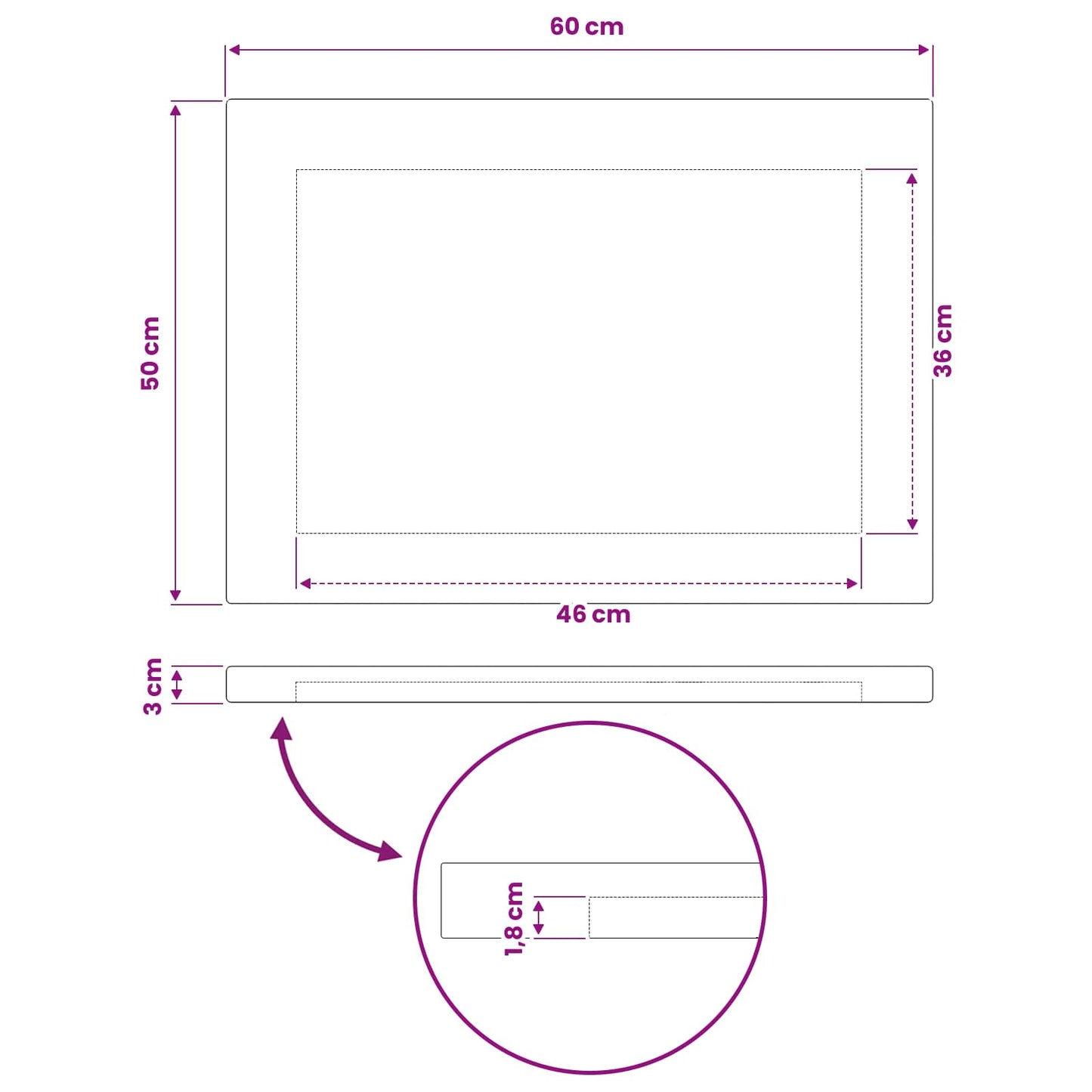 Rectangular Table Top 60 x 50 x 3.5 cm Rectangular White