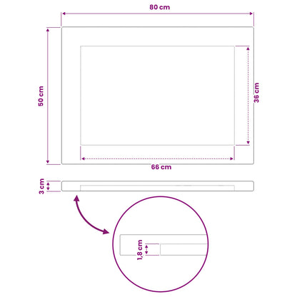 Rectangular Table Top 80 x 50 x 3.5 cm Rectangular White