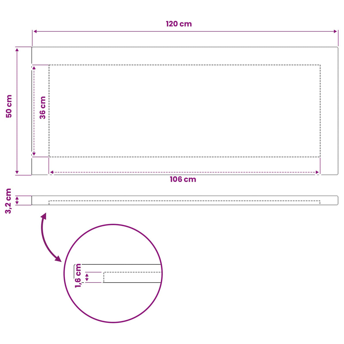 Rectangular Table Top 120 x 50 x 3.2 cm Rectangular