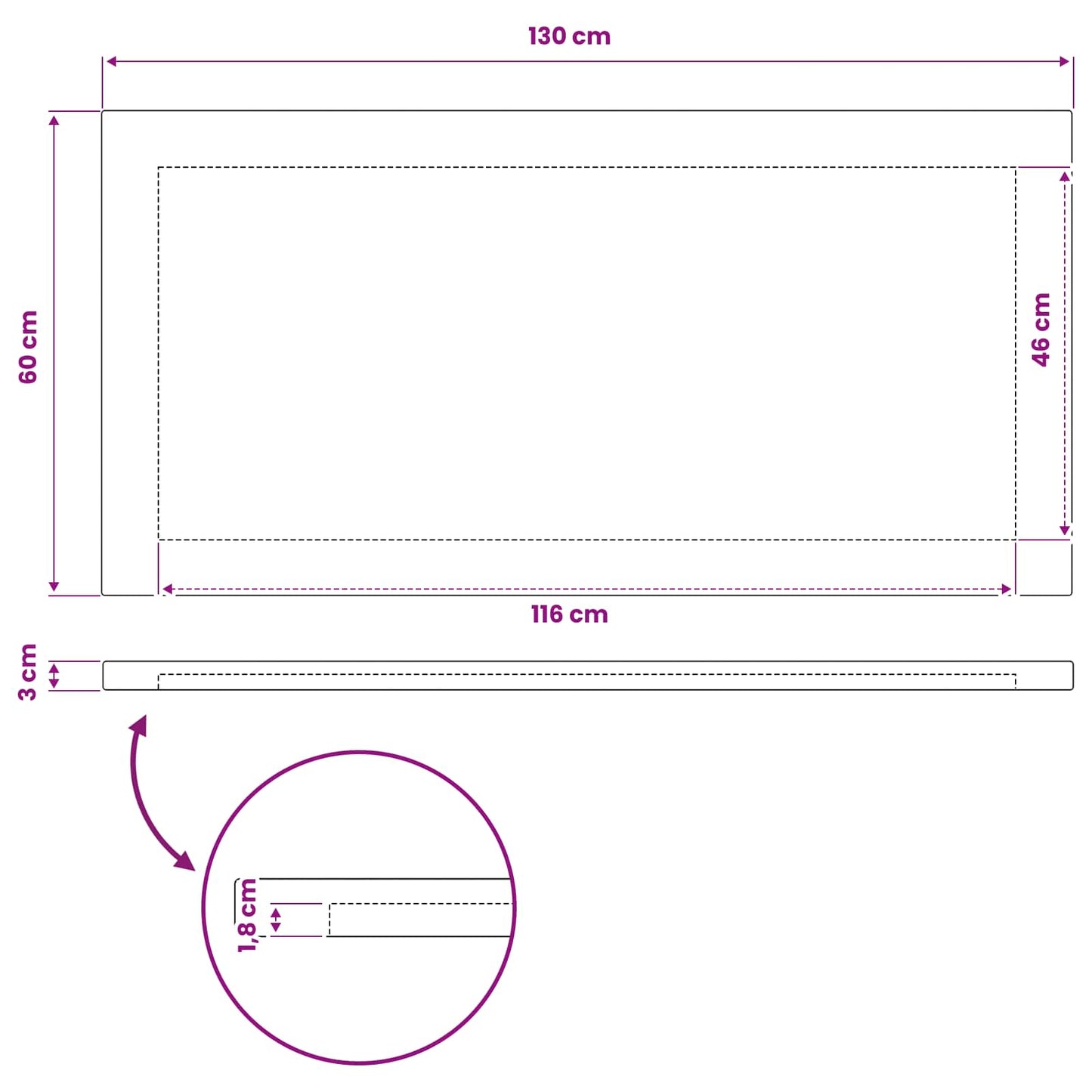 Rectangular Table Top 130 x 60 x 3.5 cm Rectangular White