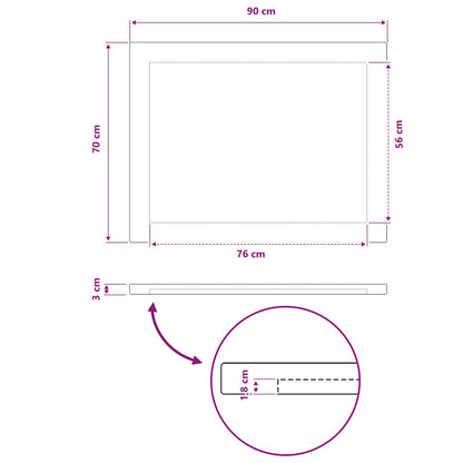 Rectangular Table Top 90 x 70 x 3.5 cm Rectangular Natural