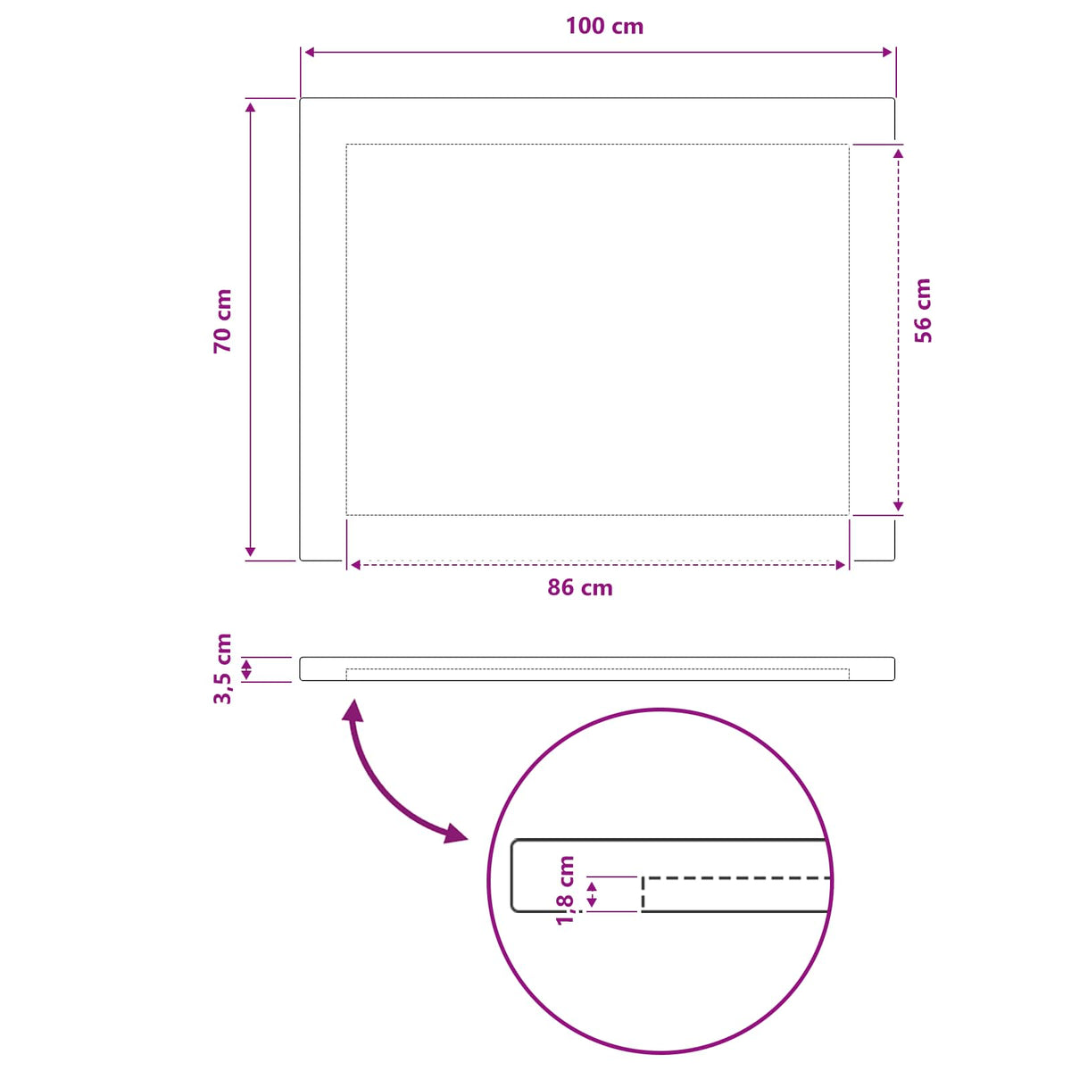 Rectangular Table Top 100 x 70 x 3.5 cm Rectangular White