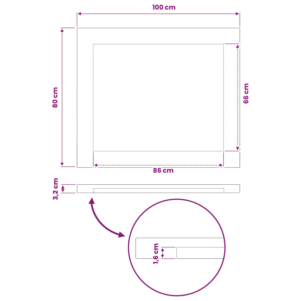 Rectangular Table Top 100 x 80 x 3.2 cm Rectangular