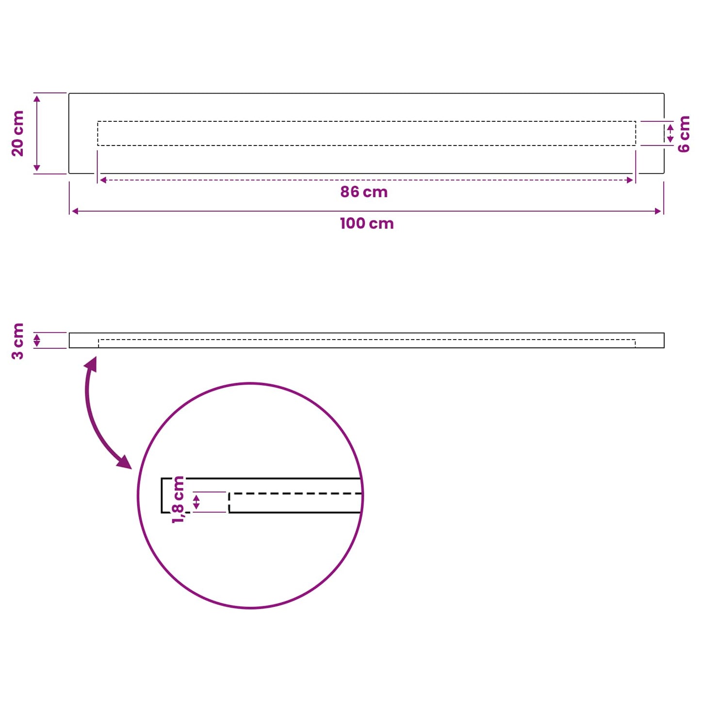 Live Edge Table Top 100 x 20 x 3.5 cm Rectangular White