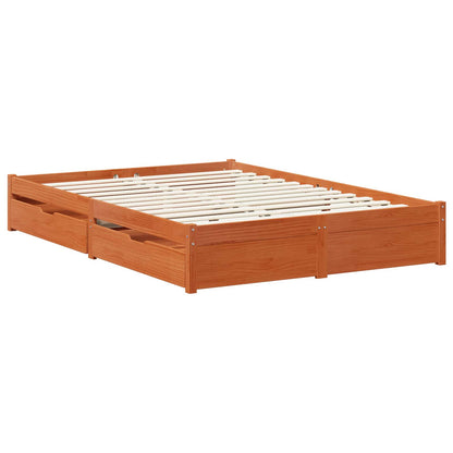 Bed Frame with Drawer Wax Brown 140 x 200 cm Solid Pine Wood