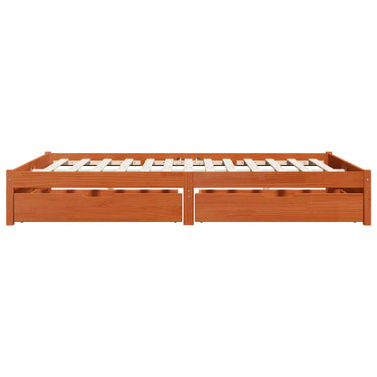 Bed Frame with Drawer Wax Brown 140 x 200 cm Solid Pine Wood