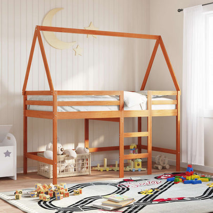 Loft Bed Frame Wax Brown 90 x 190 cm Solid Pine Wood