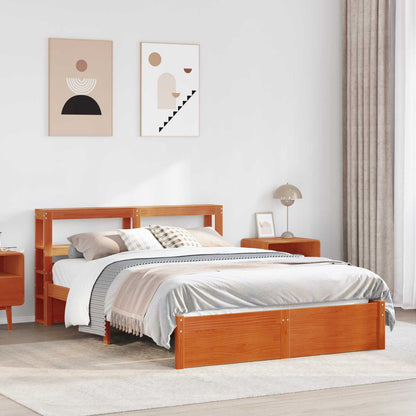 Bed Frame with Headboard Wax Brown 120 x 200 cm Solid Pine Wood