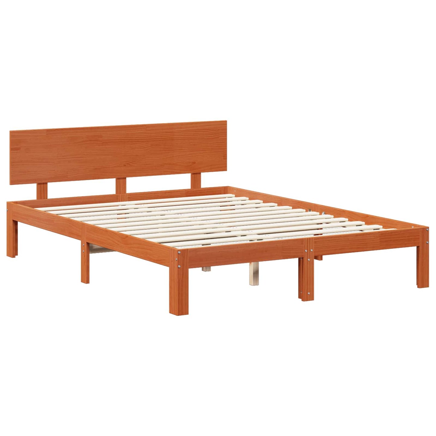 Bed Frame with Headboard 3 pcs Wax Brown Solid Pine Wood