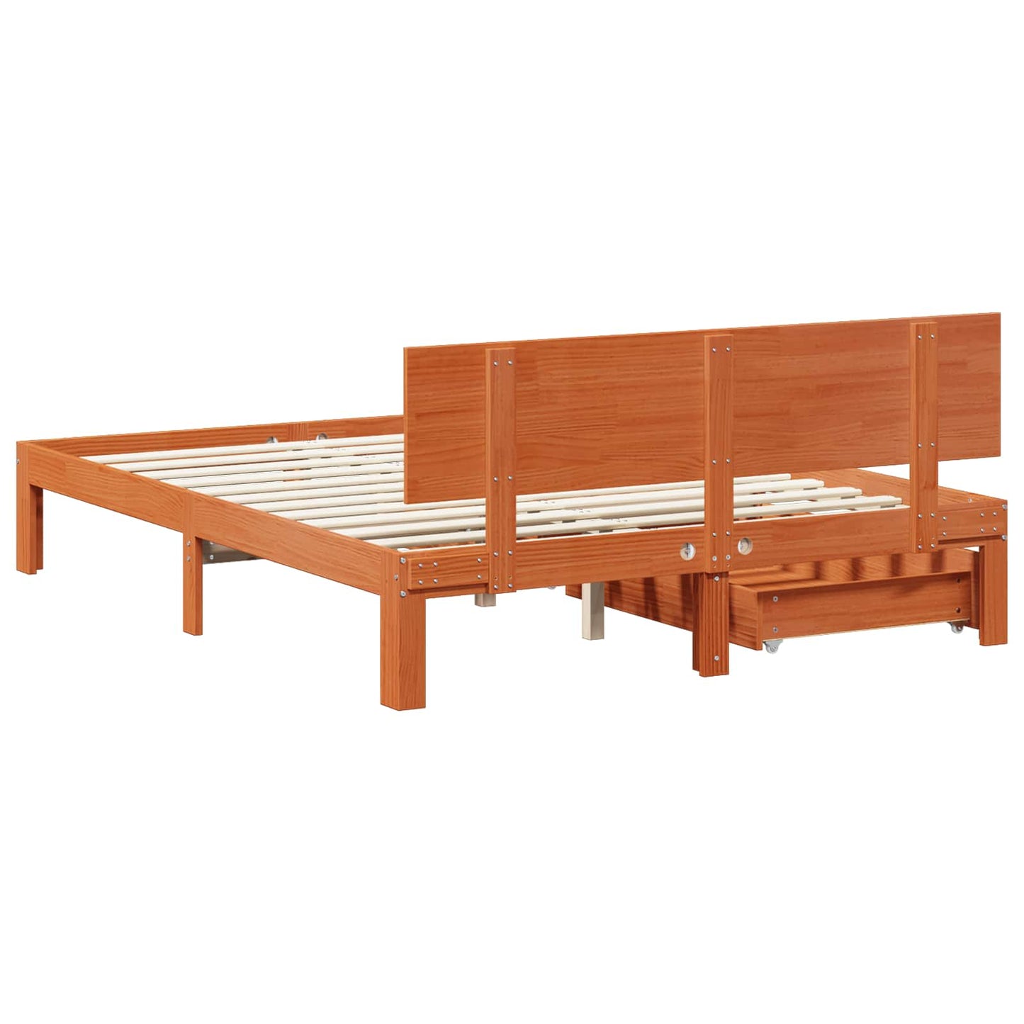 Bed Frame with Headboard 3 pcs Wax Brown Solid Pine Wood