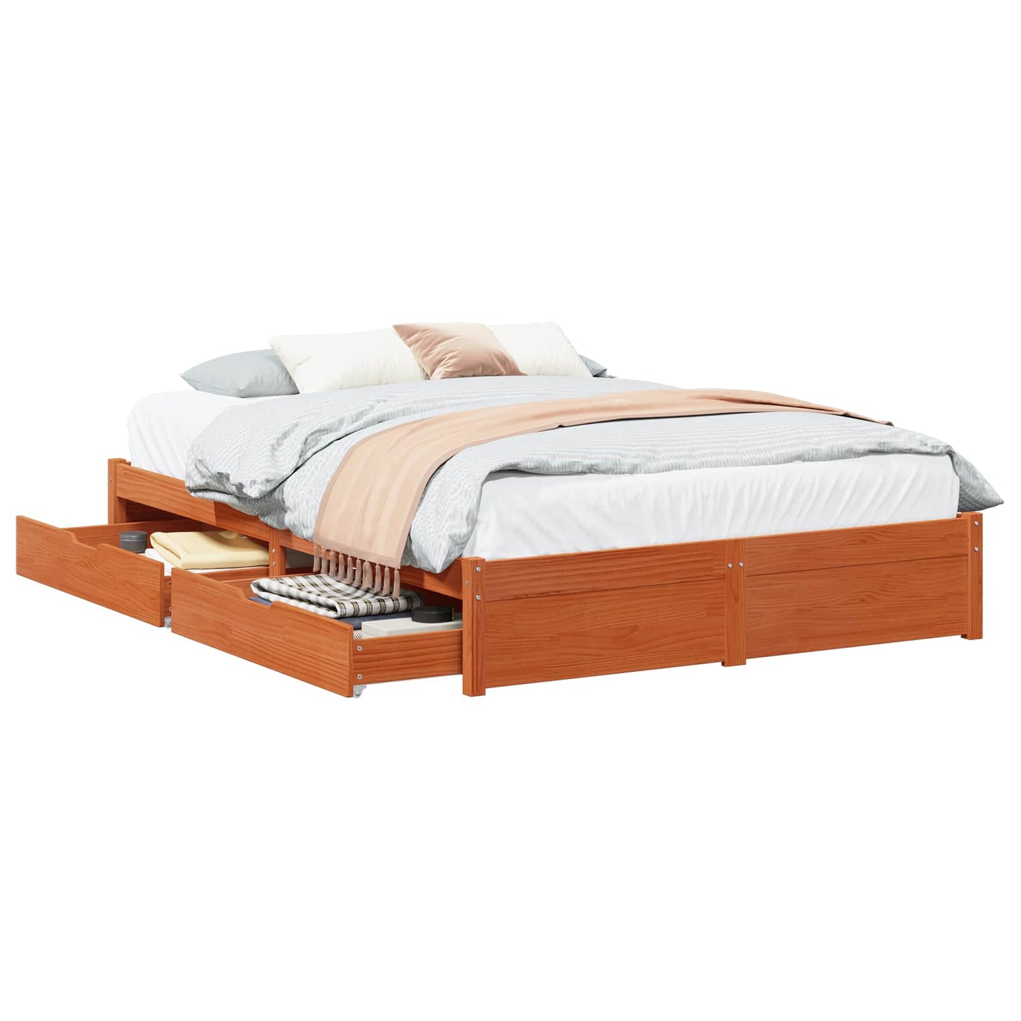 Bed Frame with Drawer Wax Brown 150 x 200 cm Solid Pine Wood
