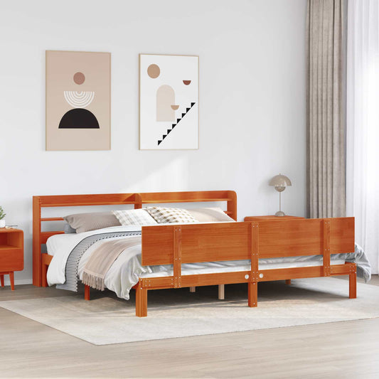 Bed Frame with Shelf 2 pcs Wax Brown Solid Pine Wood