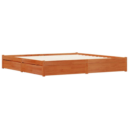Bed Frame with Drawer Wax Brown 180 x 200 cm Solid Pine Wood