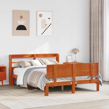 Bed Frame with Headboard 2 pcs Wax Brown Solid Pine Wood