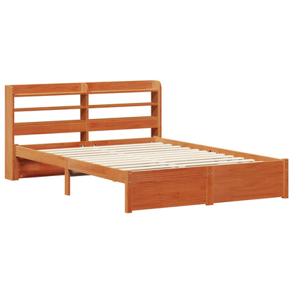 Bed Frame with Headboard 2 pcs Wax Brown Solid Pine Wood