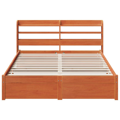 Bed Frame with Headboard 2 pcs Wax Brown Solid Pine Wood