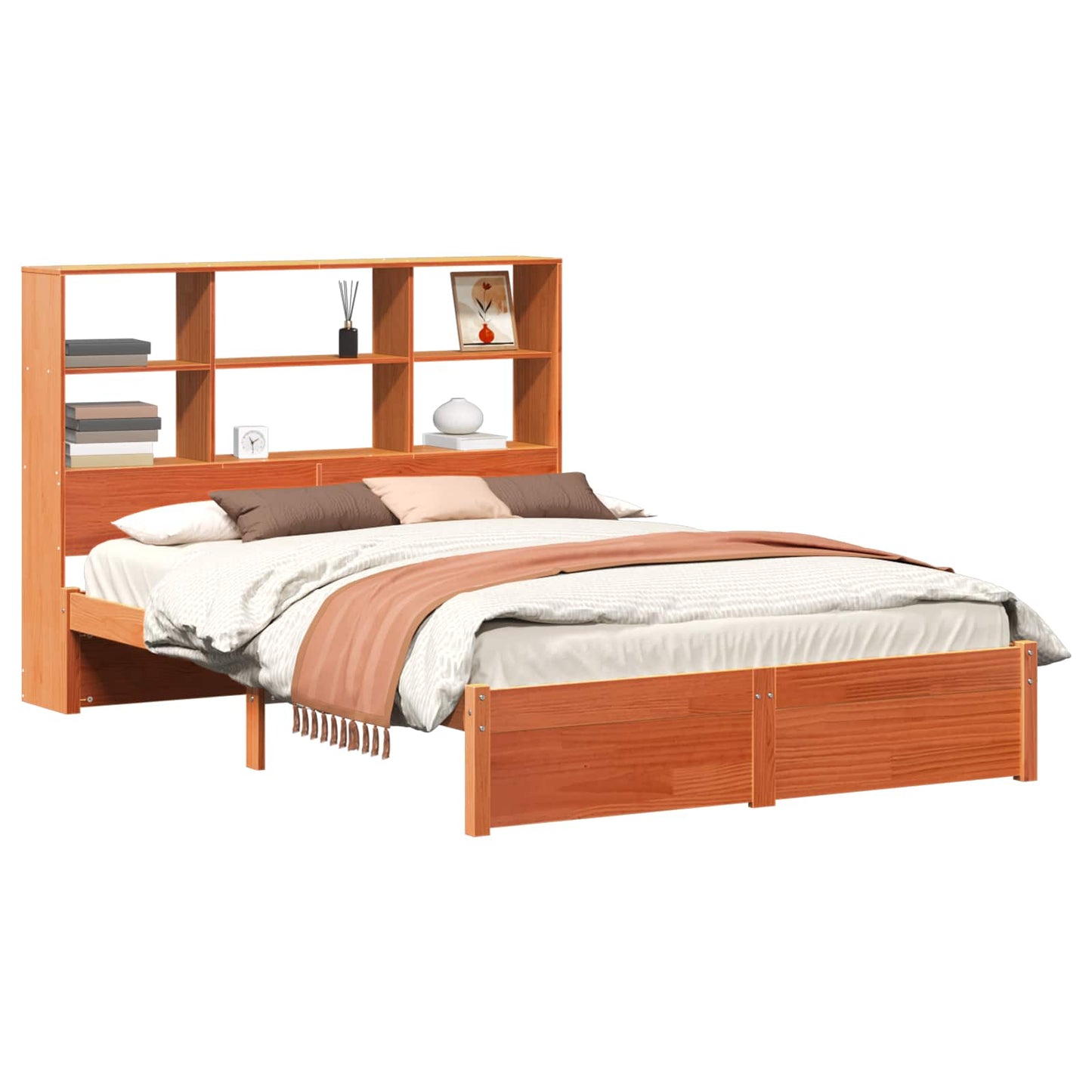 Bed Frame with Storage Headboard Wax Brown 140 x 200 cm