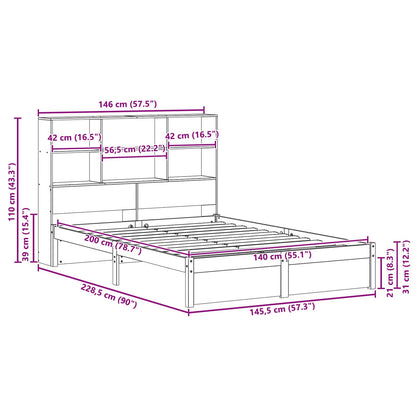 Bed Frame with Storage Headboard Wax Brown 140 x 200 cm