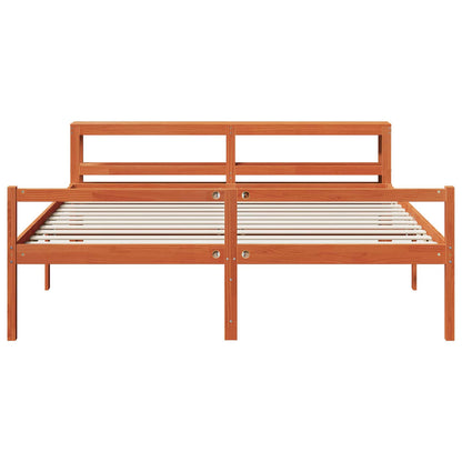 Bed Frame with Headboard 2 pcs Wax Brown Solid Pine Wood