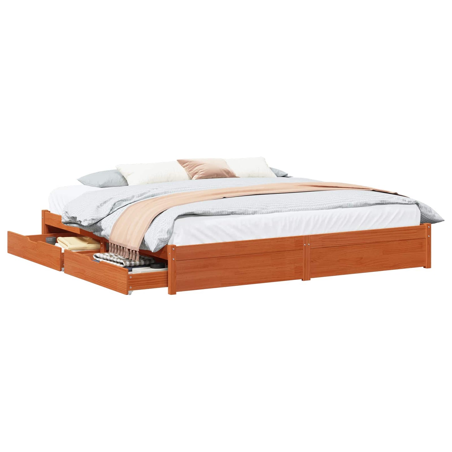 Bed Frame with Drawer Wax Brown 180 x 200 cm Solid Pine Wood