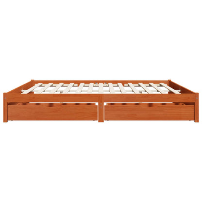 Bed Frame with Drawer Wax Brown 180 x 200 cm Solid Pine Wood