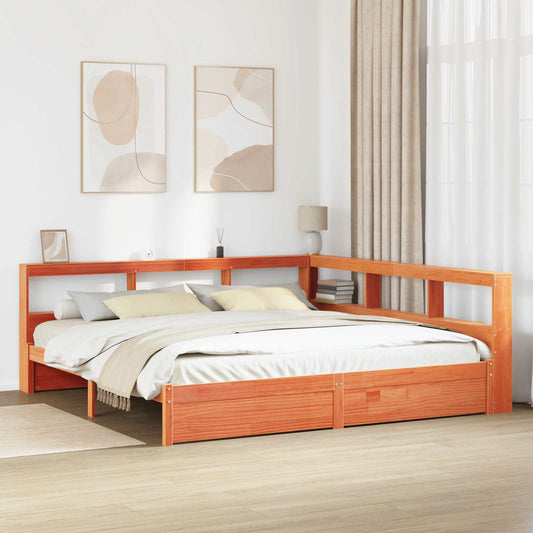 Bookcase Bed Plain 2 pcs Wax Brown 200 x 200 cm Solid Pine Wood