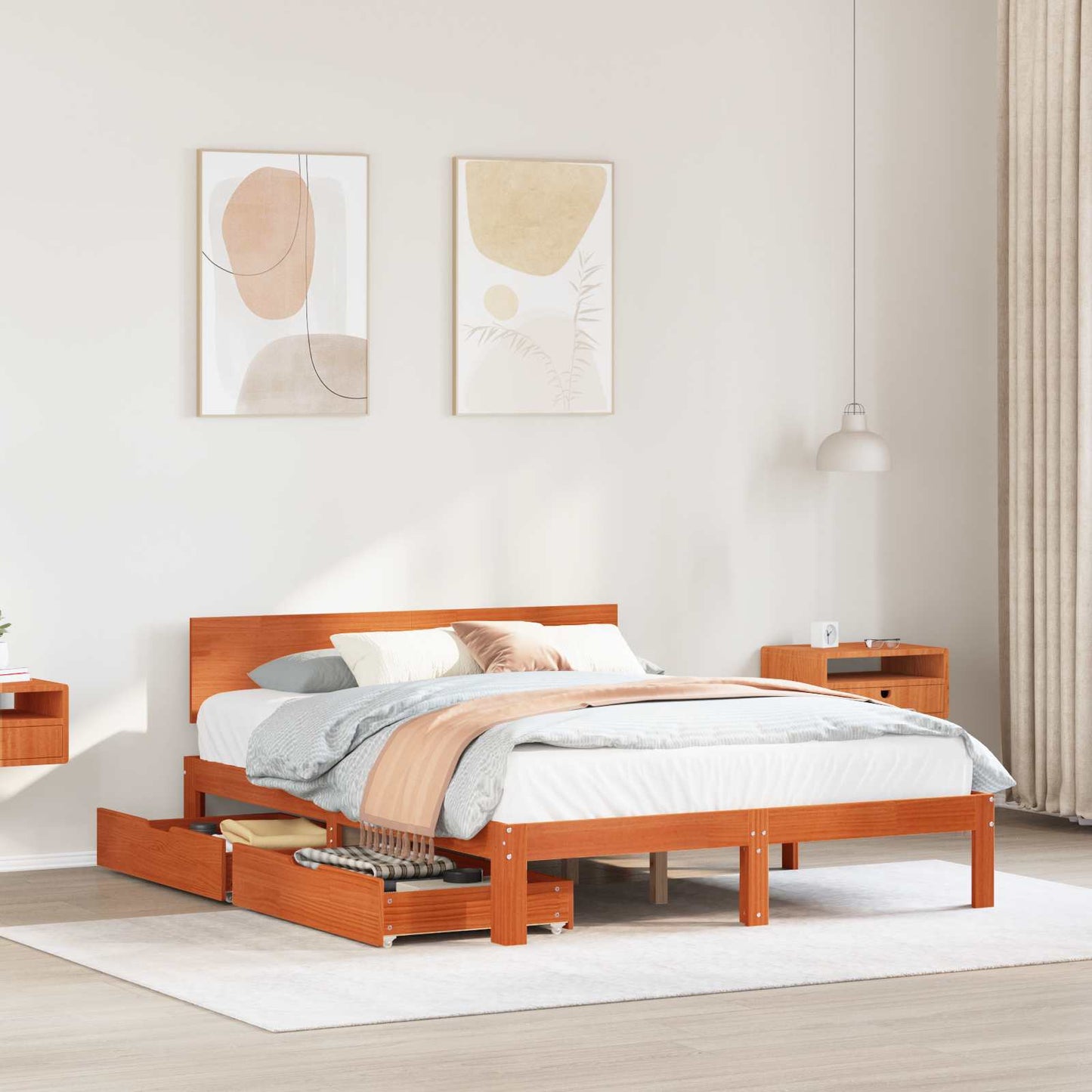 Bed Frame with Headboard 3 pcs Wax Brown Solid Pine Wood