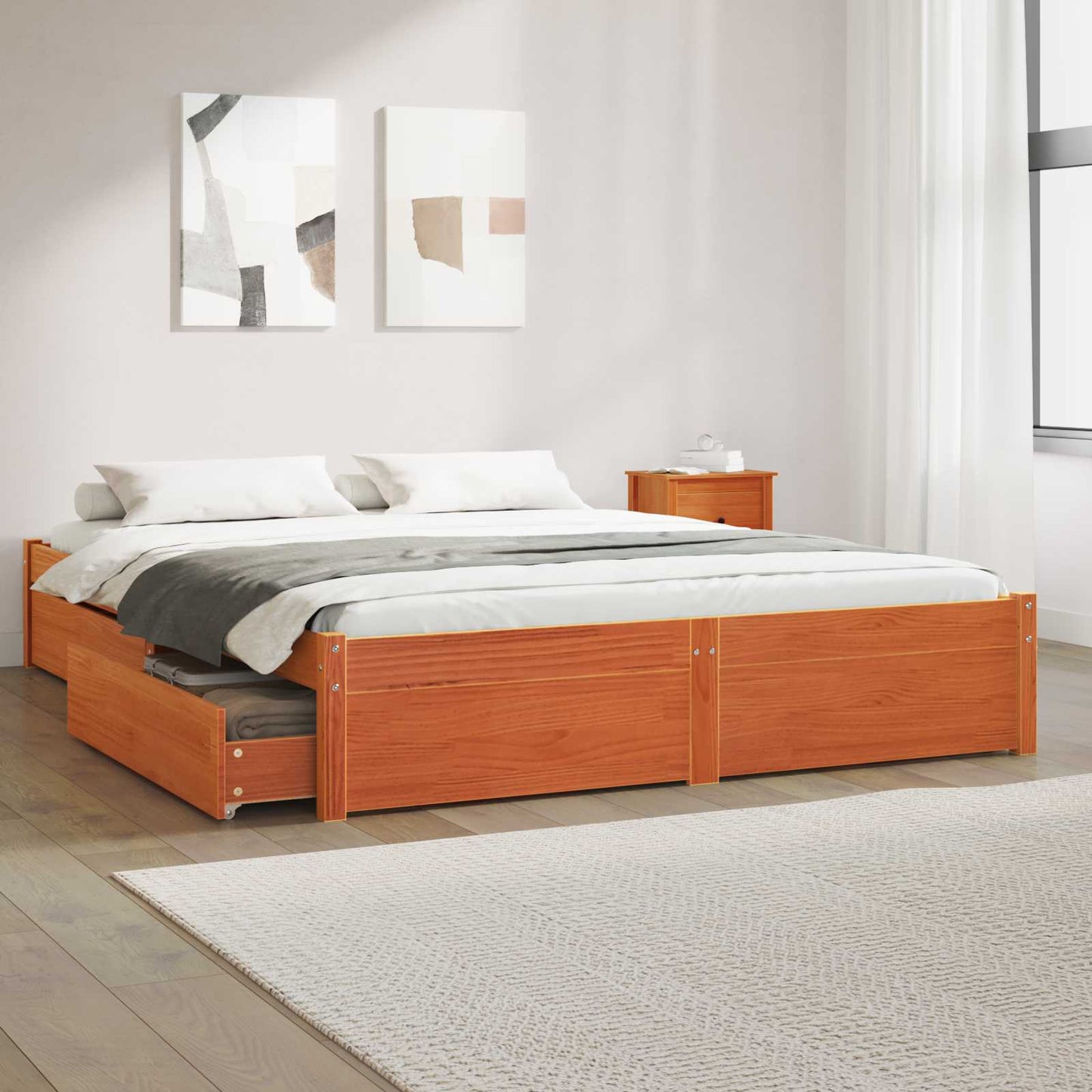 Bed Frame with Drawer Wax Brown 160 x 200 cm Solid Pine Wood