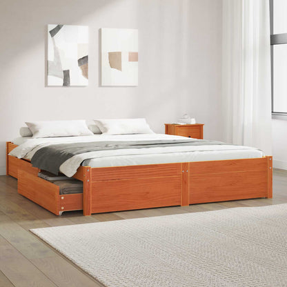 Bed Frame with Drawer Wax Brown 160 x 200 cm Solid Pine Wood