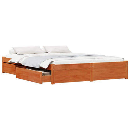 Bed Frame with Drawer Wax Brown 160 x 200 cm Solid Pine Wood