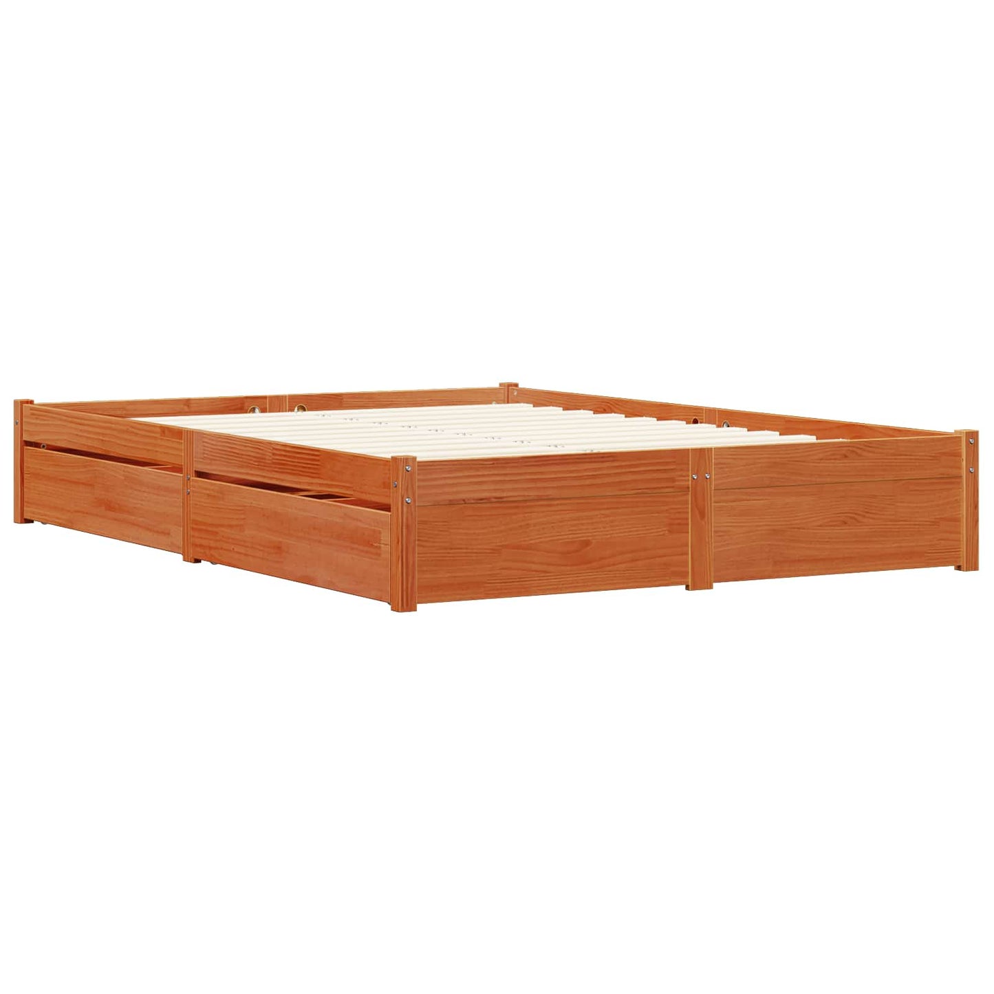 Bed Frame with Drawer Wax Brown 160 x 200 cm Solid Pine Wood