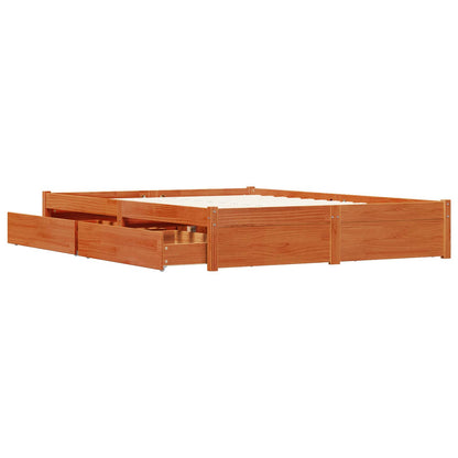 Bed Frame with Drawer Wax Brown 160 x 200 cm Solid Pine Wood