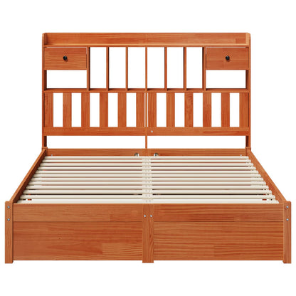 Bookcase Bed Frame Wax Brown 200 x 160 cm Solid Pine Wood