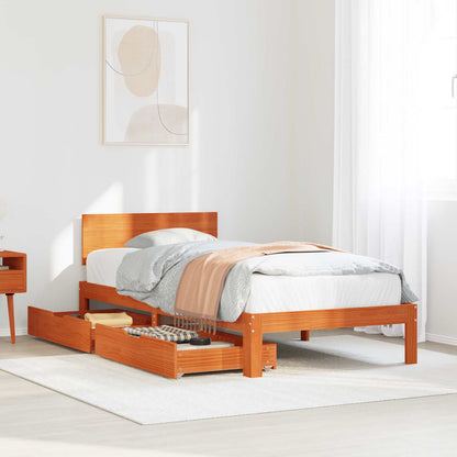 Bed Frame with Headboard 3 pcs Wax Brown Solid Pine Wood