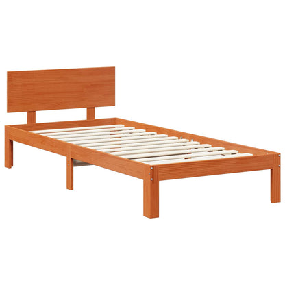 Bed Frame with Headboard 3 pcs Wax Brown Solid Pine Wood