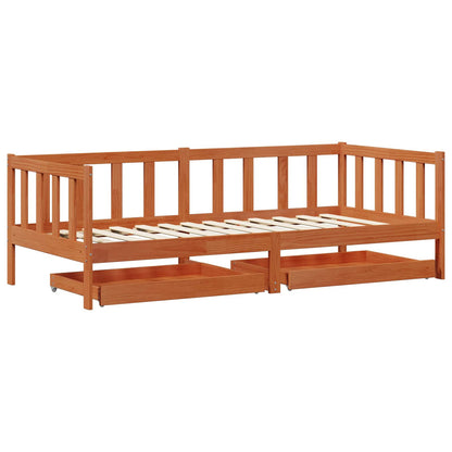 Day bed with Headboard 3 pcs Wax Brown Solid Pine Wood