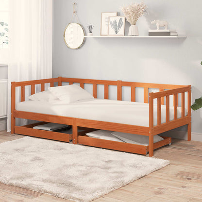 Day bed with Headboard 3 pcs Wax Brown Solid Pine Wood