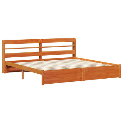 Bed Frame with Headboard Wax Brown 200 x 200 cm Solid Pine Wood