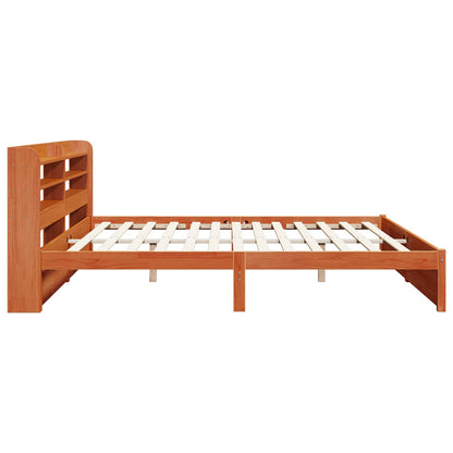 Bed Frame with Headboard Wax Brown 200 x 200 cm Solid Pine Wood