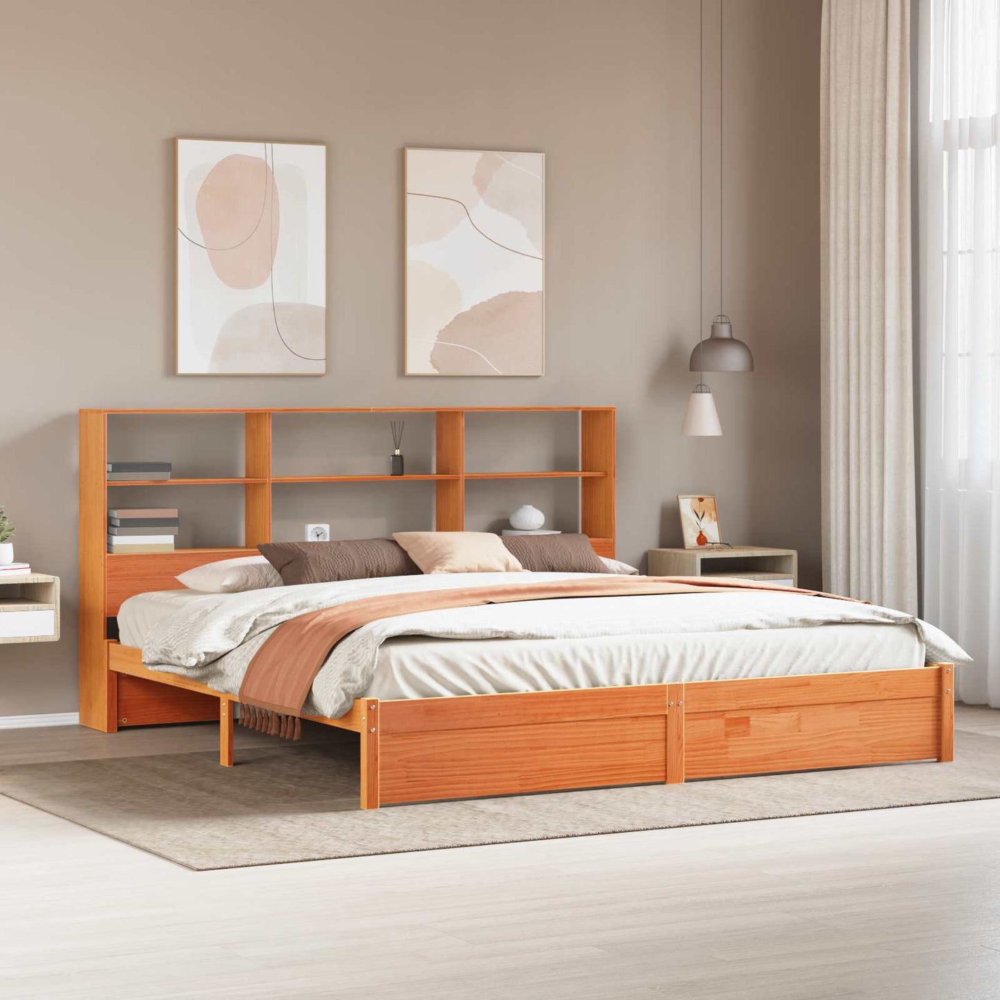 Bed Frame with Storage Headboard Wax Brown 180 x 200 cm