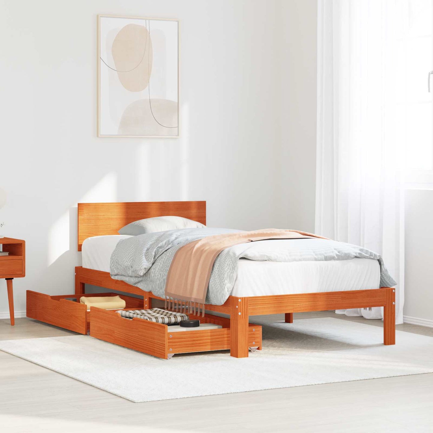 Bed Frame with Headboard 3 pcs Wax Brown Solid Pine Wood
