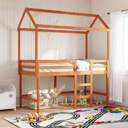 Loft Bed Frame Wax Brown 90 x 190 cm Solid Pine Wood