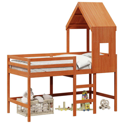 Loft Bed Frame Wax Brown 90 x 190 cm Solid Pine Wood